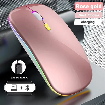 Mouse wireless ricaricabile a doppia modalità Bluetooth compatibile e 2.4G USB per computer, laptop, iPad, tablet e notebook, mouse da gaming