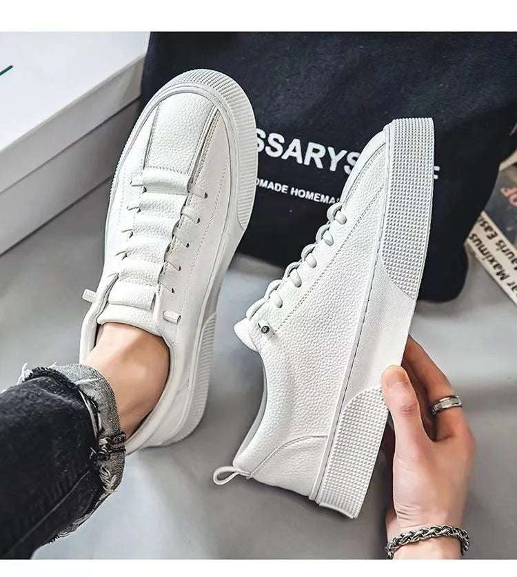 Zapatillas deportivas para hombre, calzado informal, zapatos planos para hombre, zapatillas ligeras de cuero sintético (PU), calzado transpirable, zapatillas deportivas blancas para hombre