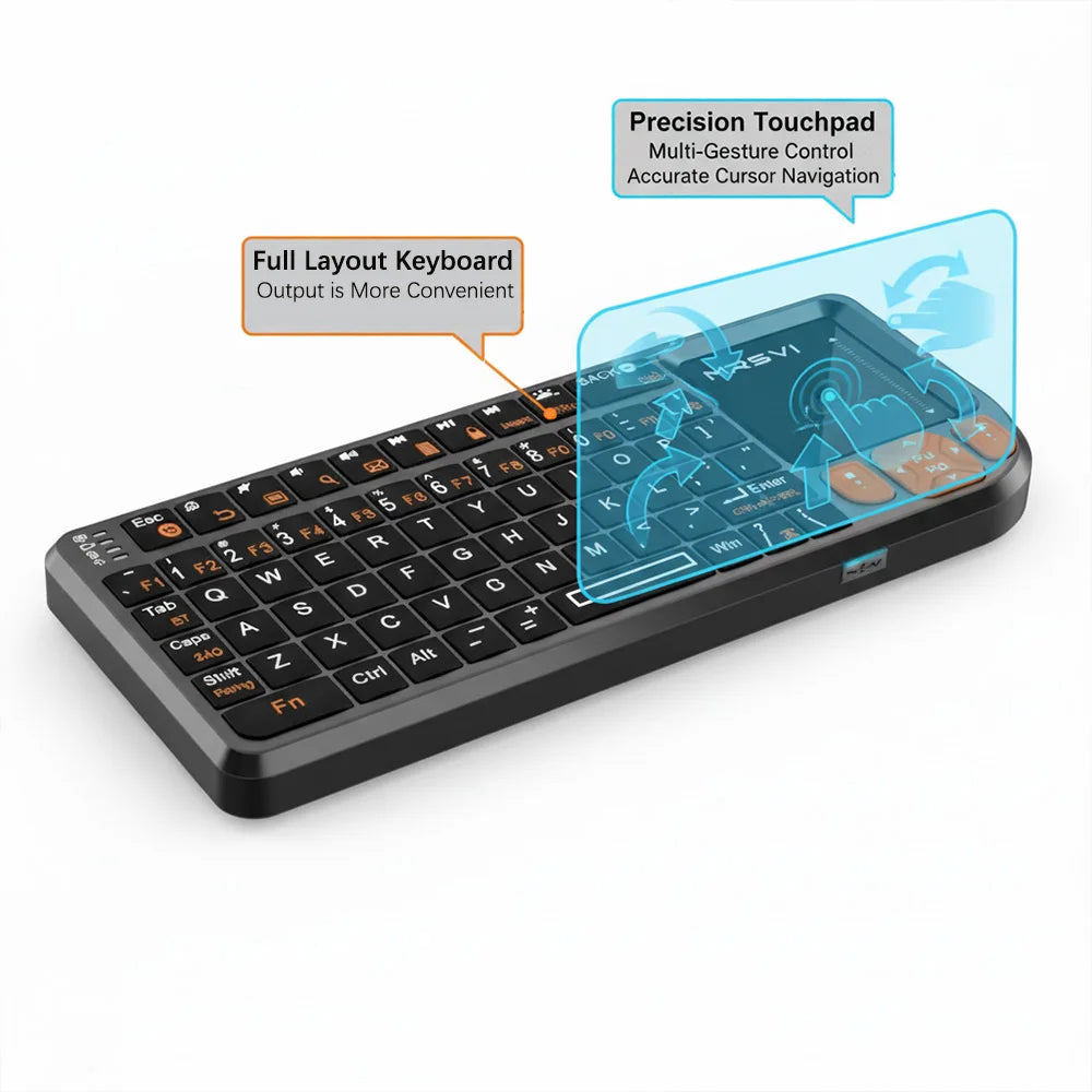 MRSVI Mini-Tastatur A8 PLUS, beleuchtete 2.4GHz- & Bluetooth5.0-Wireless-Tastatur mit Touchpad für Android TV Box, Mac, Laptop, Windows