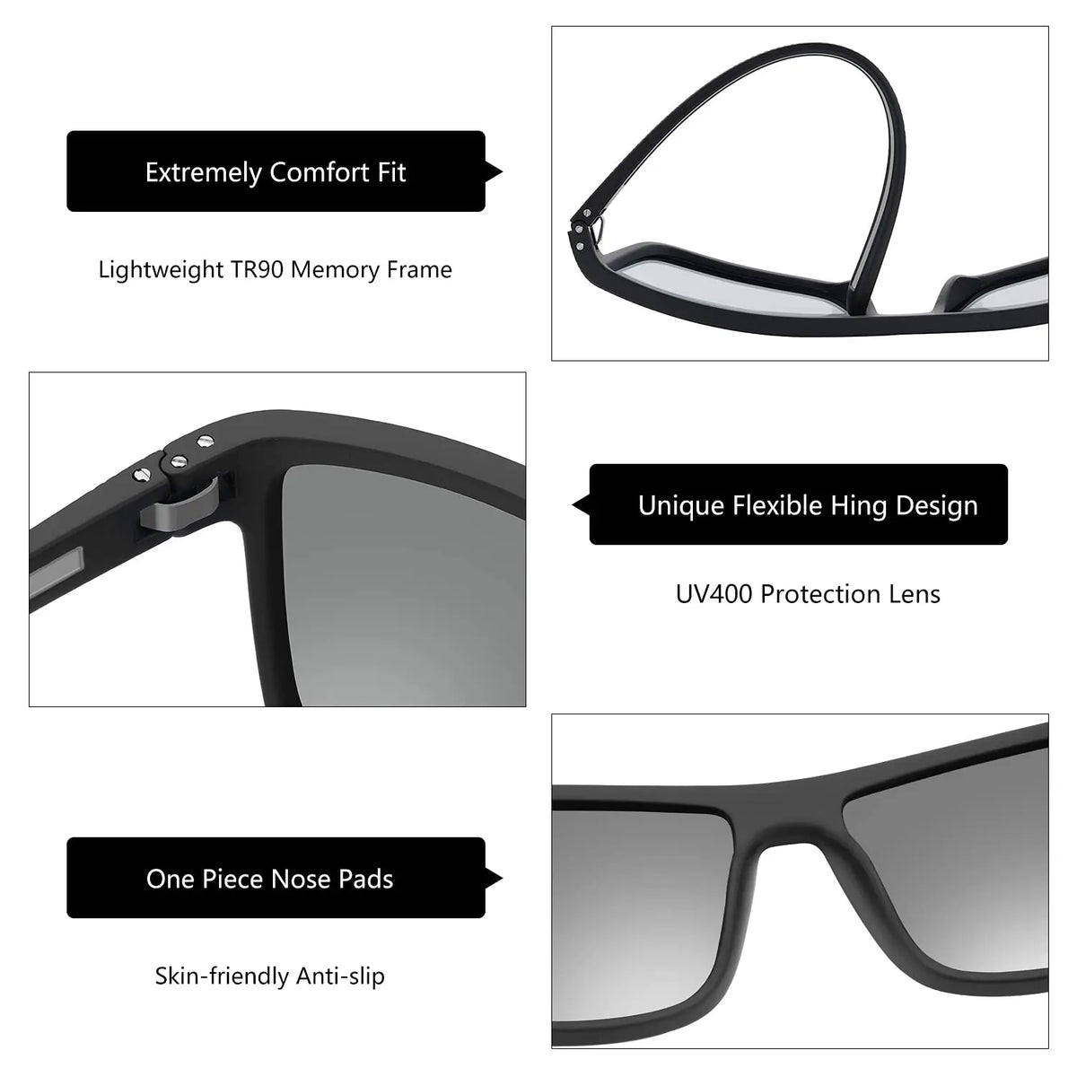 ZENOTTIC Polarized Sunglasses for Men Shades Lightweight TR90 Frame UV400 Protection Square Outdoor Trave Driving Sun Glasses