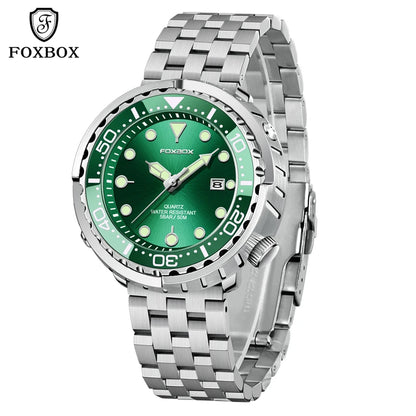 FOXBOX  Top Brand Fashion Diver Watch Men 50ATM Waterproof Date Clock Sport Watches Mens Quartz Wristwatch Relogio Masculino