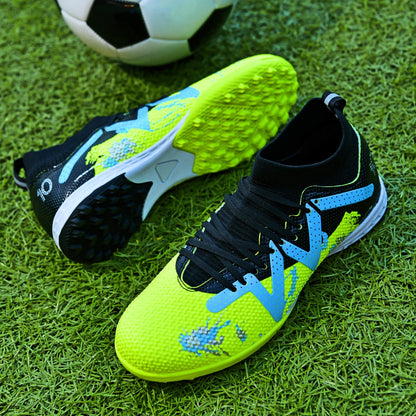 TF Turf Soccer Shoes PU Fabric Breathable Upper Rubber Sole Wear-Resistant Anti-Slip Men Women Kids Youth Training Sneakers