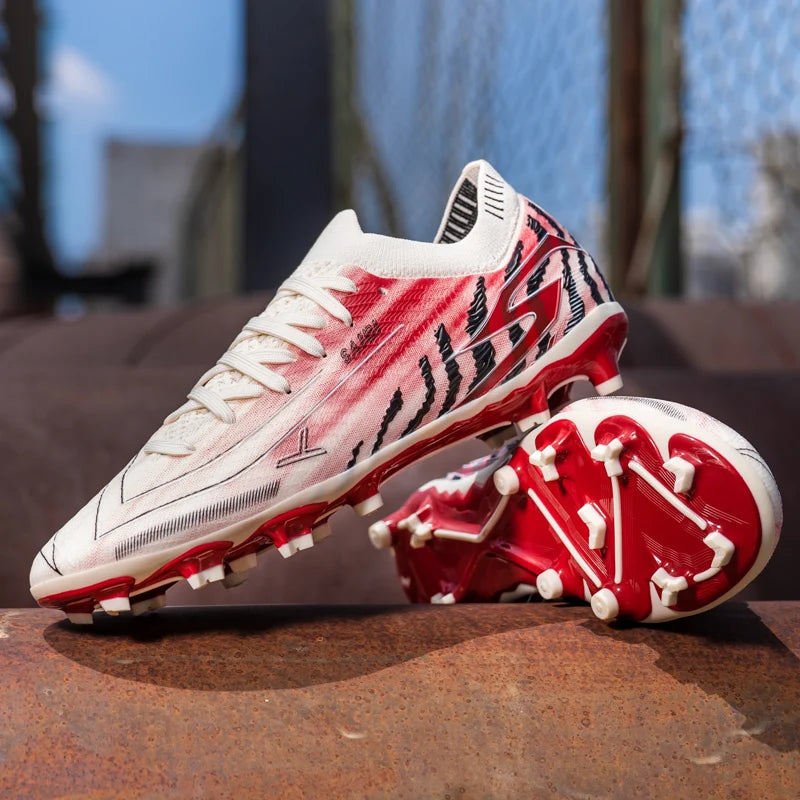 Chaussures de football AG FG pour hommes, tige en PU souple, structure de crampons renforcée, pour adultes, pour les matchs et entraînements de football en plein air sur pelouse.
