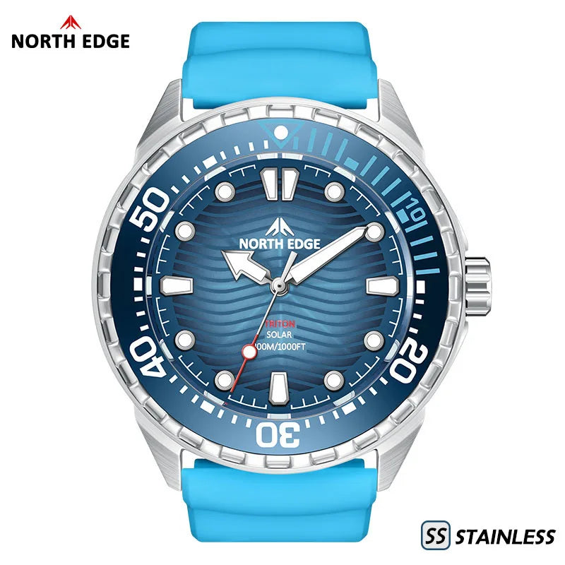 NORTH EDGE TRITON-TI Titánové nerezové potápačské hodinky na solárny pohon Luxusné quartzové hodinky pre mužov Vodotesnosť 300 m Výdrž viac ako 180 dní