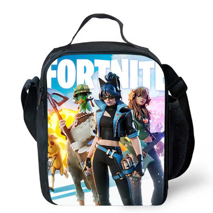 Lunch Bags for Children, Cartoon Fortnite School Picnic Bags for Girls and Boys, Kids Insulated Cooler Lunch Bags Portable Lightweight