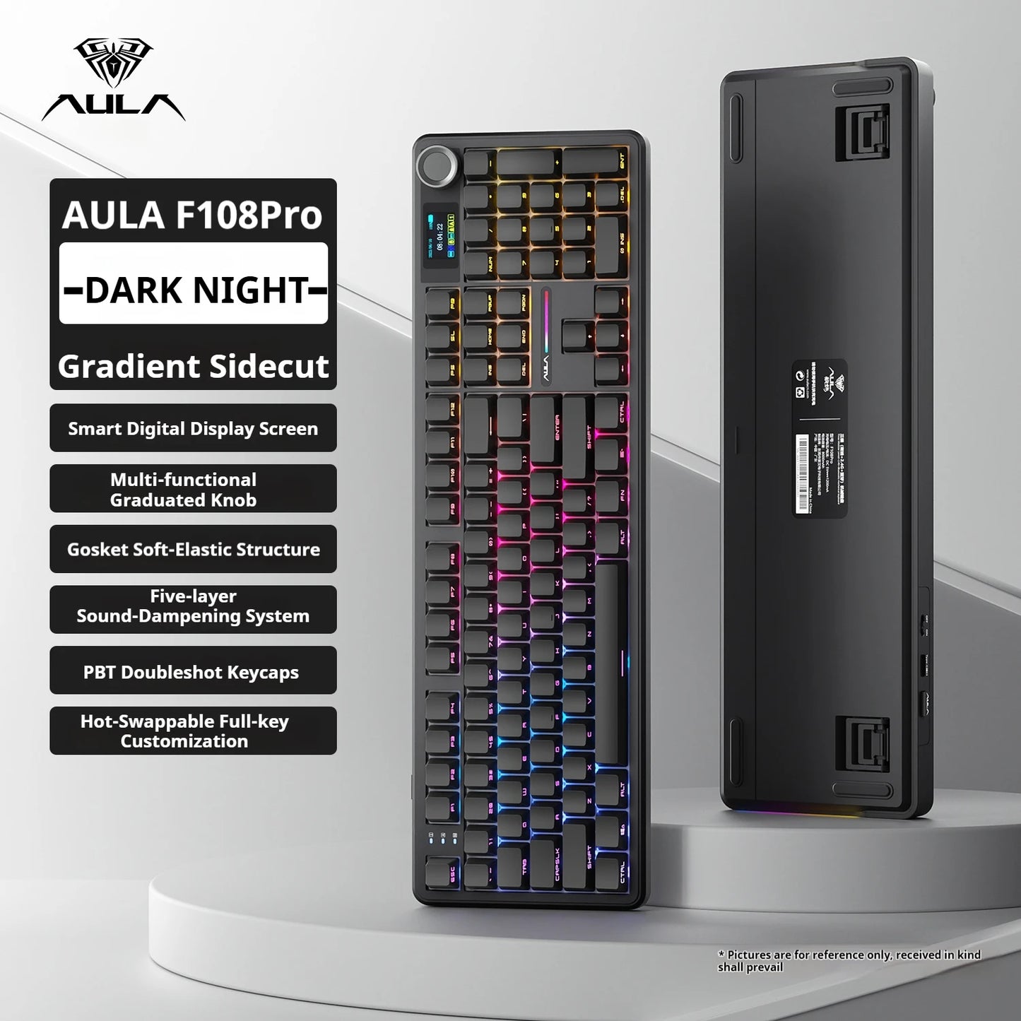 AULA F108 PRO Mechanische Tastatur, individuelles 100-%-Layout, RGB-Hintergrundbeleuchtung, kabellose Bluetooth-Verbindung, HiFi-Switch, Gaming-Tastatur