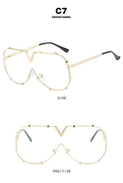Trendy Rivets Metal Frame Oversized Pilot Women Sunglasses Brand Design Men Sunglass UV400 Outdoor Driving Travel Luxury Goggles