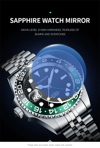 GUANQIN GMT Men's Watches 2025 New Automatic Watch Men NH34 Mechanical Wristwatch Sapphire Glass Stainless Steel Clock Left Hand