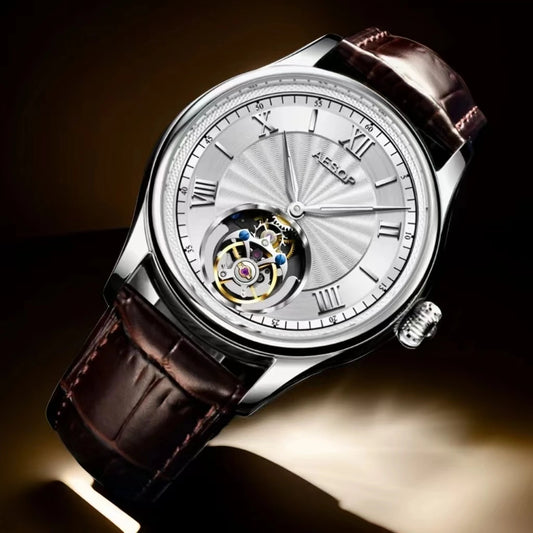 AESOP Men's Mechanical Wristwatches Flying Tourbillon Movement Skeleton Watch for Men Luxury Clocks Real Tourbillon Watch