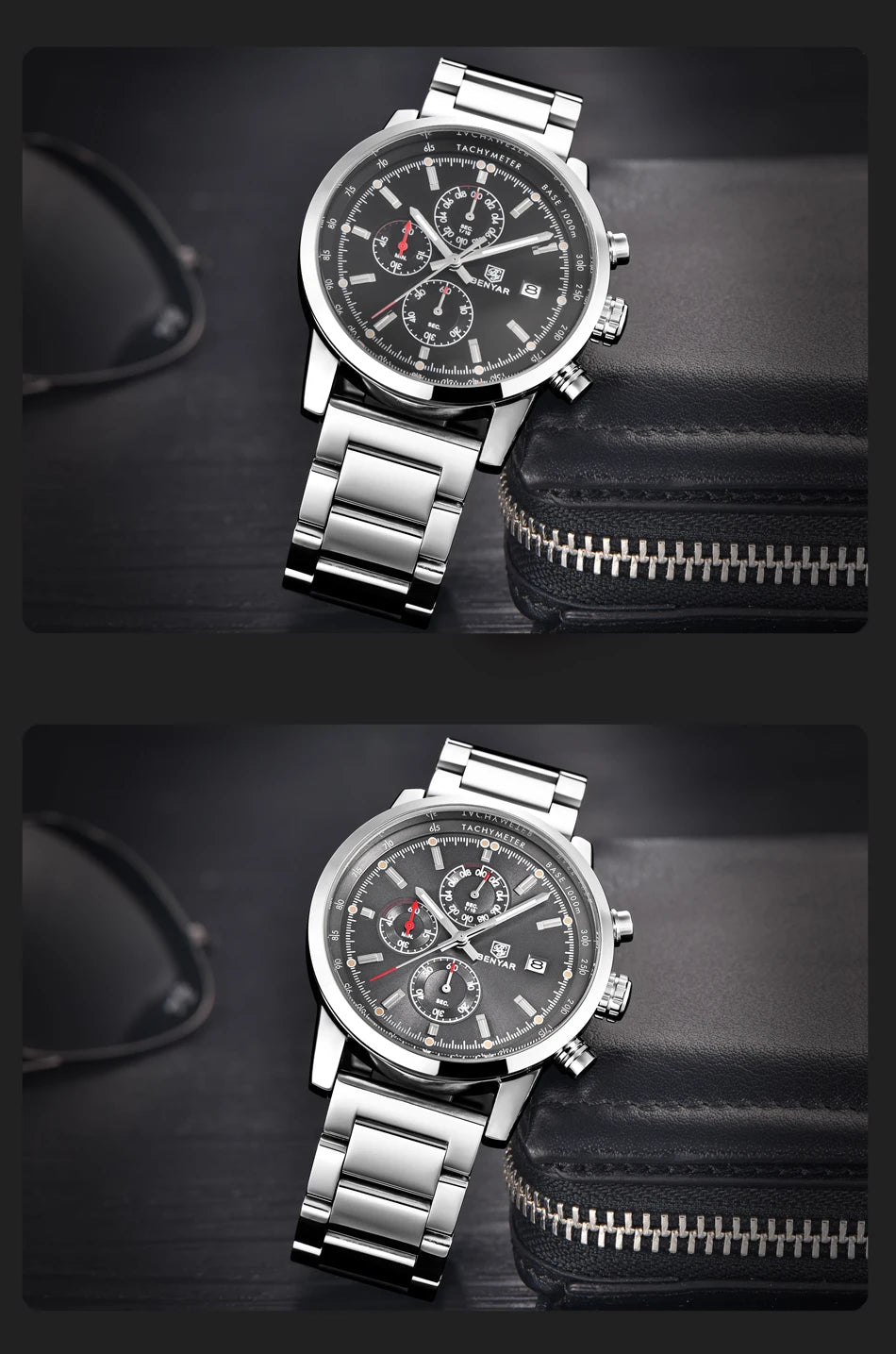 Montre pour homme BENYAR 5102 – Chronographe sportif de luxe à quartz, accessoire de mode d'une grande marque