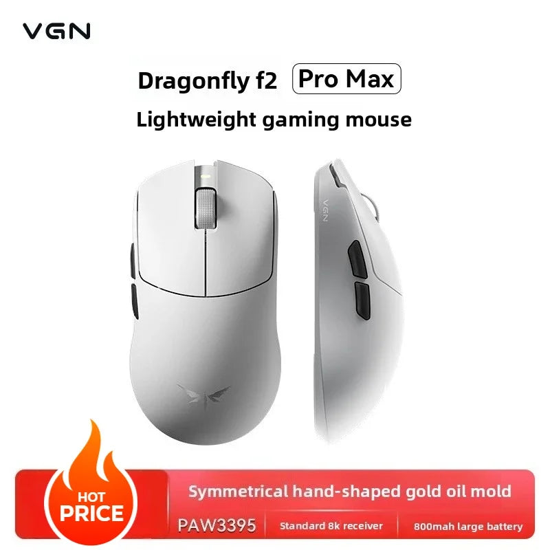 VGN Dragonfly F2 ProMax/Ultra esport gamer egér 42000DPI 0.125ms CSGO-hoz, alacsony késleltetésű, vezetékes/vezeték nélküli, dupla 8K, 3 mód, PAW3395/3950