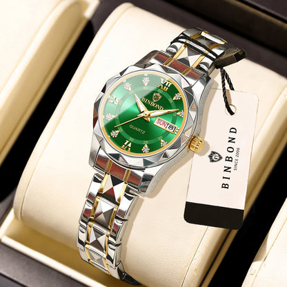 BINBOND ladies’ watch: a robust, luxurious, luminescent and water-resistant quartz watch, featuring an accurate date and day-of-the-week display.