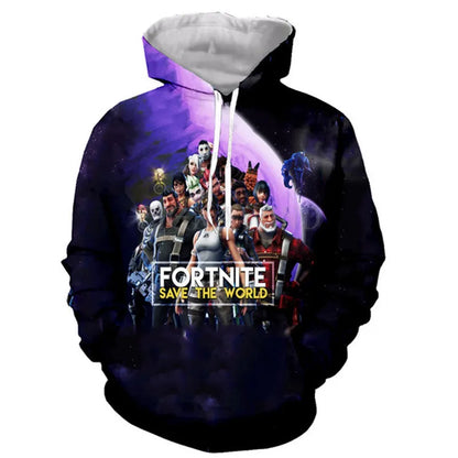 Fortnite 2024 Kinder-Sweatshirt mit digitalem 3D-Druck, Hoodie als Pullover-Jacke für Herren und Damen, langärmelig, Kindergeschenk