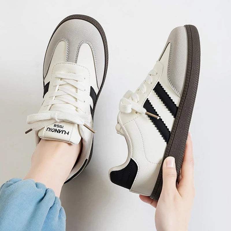 HuanQiu Women's Shoes Retro Fashion Casual Flats Female Sneakers Lace-up Comfortable Non-slip German Training Shoes for Women