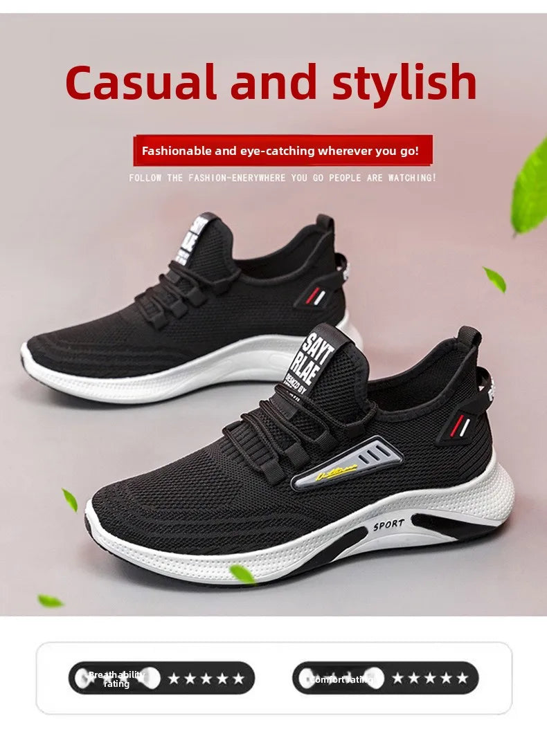 Hot Sale of the Season New Men's Running Shoes Breathable Lightweight Knitted Lace-Up Sports Sneakers Fashionable Korean Style