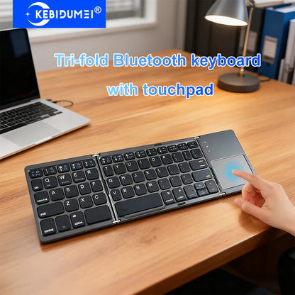 Teclado Bluetooth plegable en tres partes con touchpad, mini teclado portátil recargable, teclado inalámbrico para Windows Android iOS