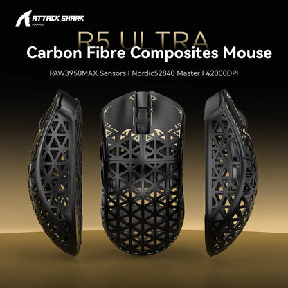 ATTACK SHARK R5 Ultra Carbon Fiber brezžična gaming miška, gaming senzor PixArt PAW3950MAX, 42000DPI, 8000Hz, MCU Nordic 52840