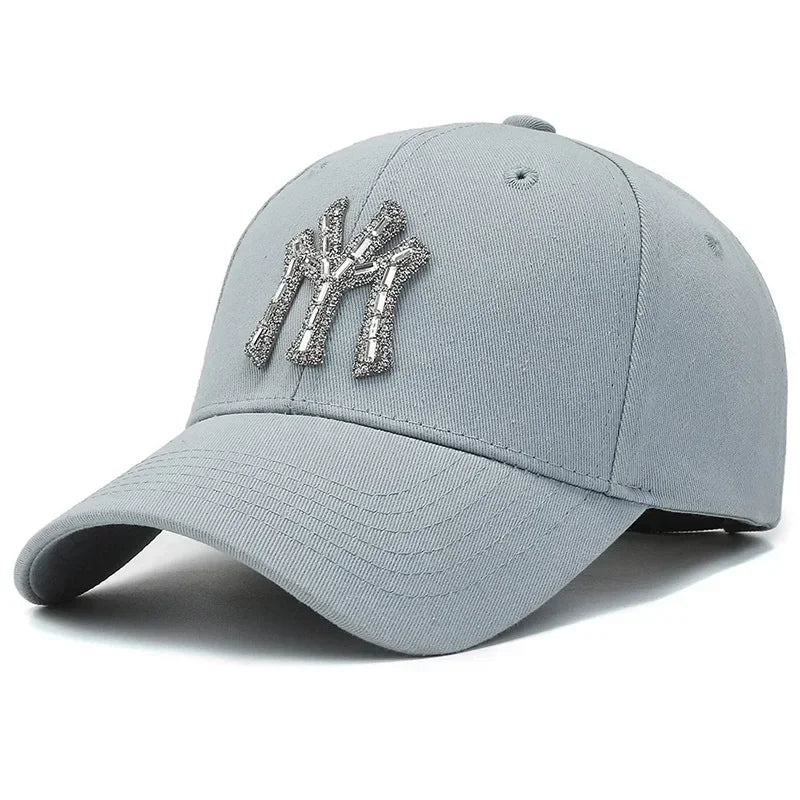 Boné com Brilhantes MY para Mulher, Primavera e Outono, Estilo Urbano Casual para Exterior, Pala Curva, Versátil e Elegante, com Proteção Solar