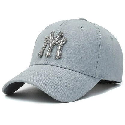 Boné com Brilhantes MY para Mulher, Primavera e Outono, Estilo Urbano Casual para Exterior, Pala Curva, Versátil e Elegante, com Proteção Solar