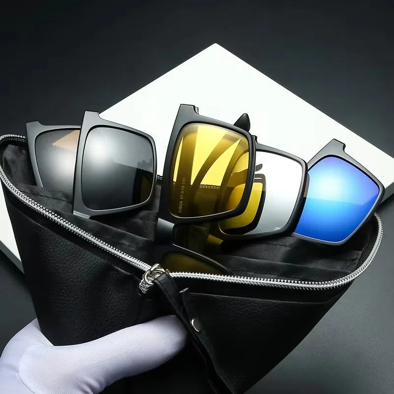 Myopia Polarized Magnet Sunglasses Women Men Clip On Glasses Square Optic Spectacle 6 In 1 Eyeglass Frames -0.5 TO -10
