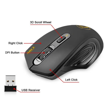 Ratón inalámbrico nuevo de 2000DPI ajustable con receptor USB 3.0, ratón óptico para ordenador 2.4GHz, ratón gaming con diseño ergonómico para portátil