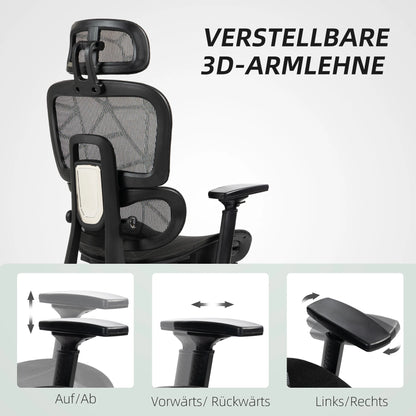Black Ergonomic Mesh Office Chair, Lumbar Support, Recliner & Footrest, Height Adjustable