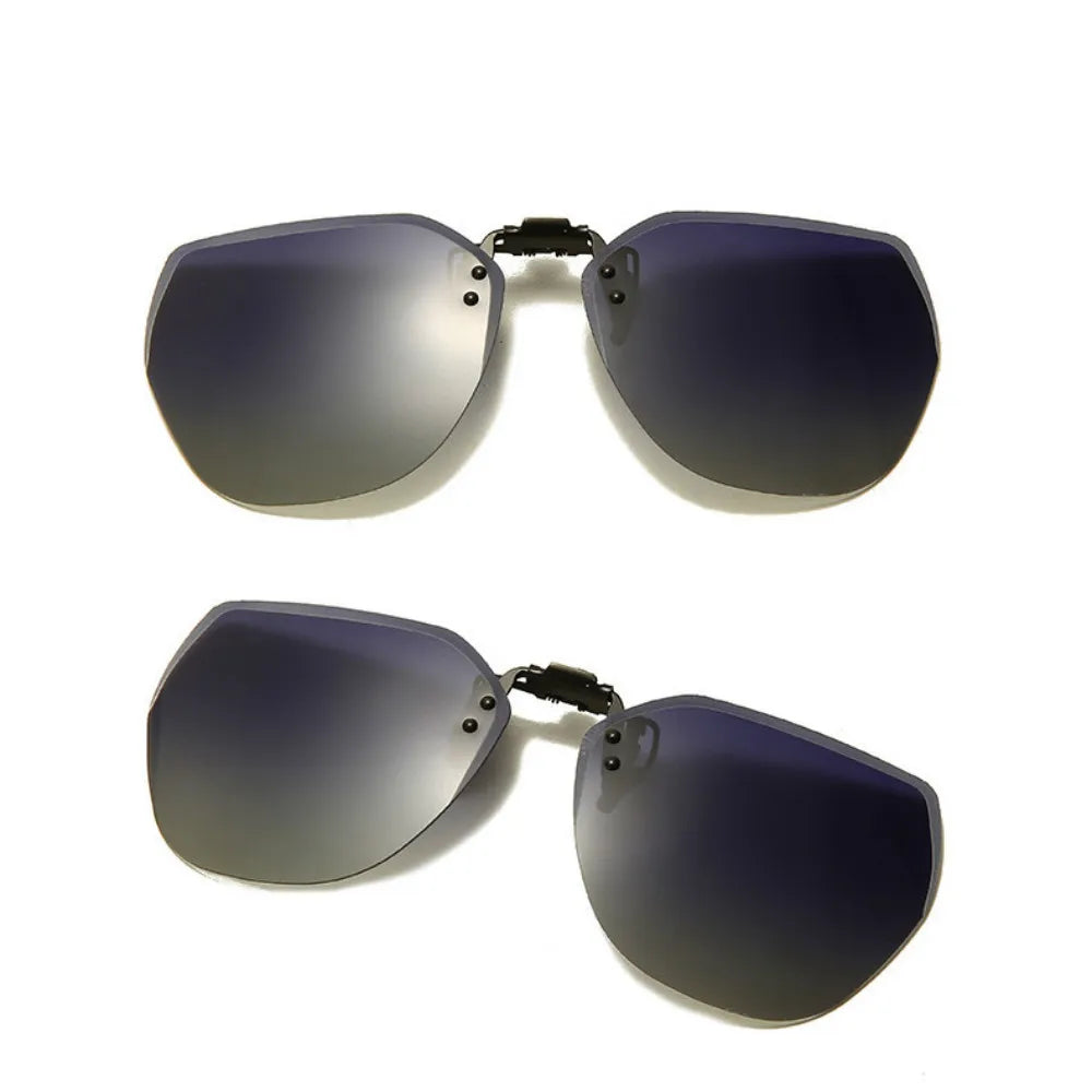 KLASSNUM Men Polarized Clip On Sunglasses Women Flip Up Sunglasses Square Cut Edge Lenses Driving Night Vision Fishing Goggle