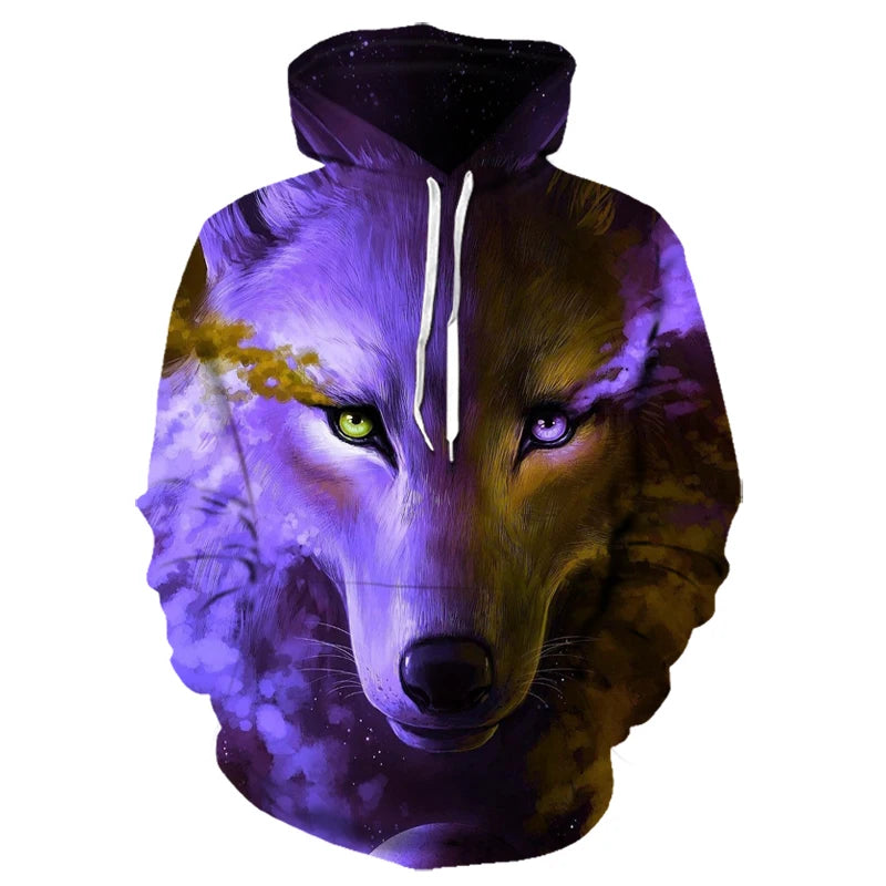 3D Wolf Pattern Printed Hooded Sweatshirt Fashion And Casual Men's Oversized Pullover Harajuku Street Design Hooded Sweatshirt