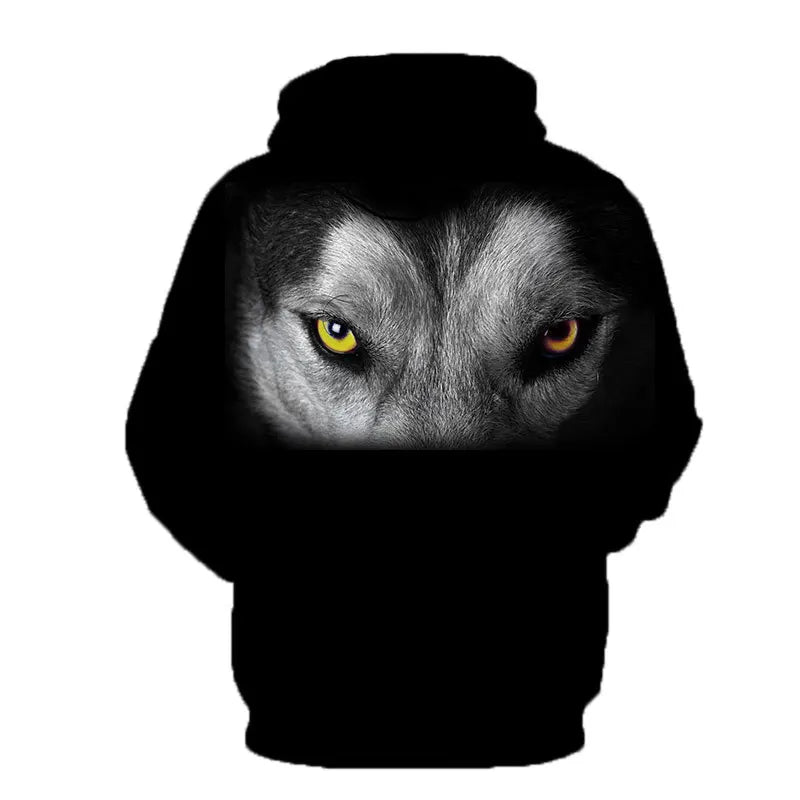 Herren-Hoodie mit Wolf-Grafik, 3D-Print, Outdoor- und Streetwear-Design, Kapuze und Fronttasche