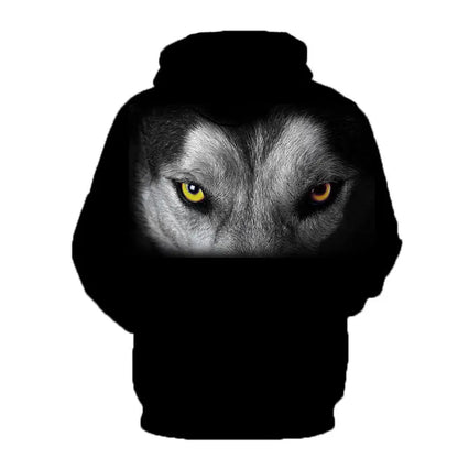 Herren-Hoodie mit Wolf-Grafik, 3D-Print, Outdoor- und Streetwear-Design, Kapuze und Fronttasche