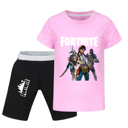 Fortnite Summer Kids Cartoon T-shirts Shorts Two-piece Set Baby Boys Tracksuit Girls Outfits505