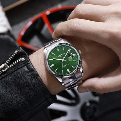 CHRONOS men’s wristwatch – Luxury brand, water-resistant, luminous, with date display, made of stainless steel, quartz movement.