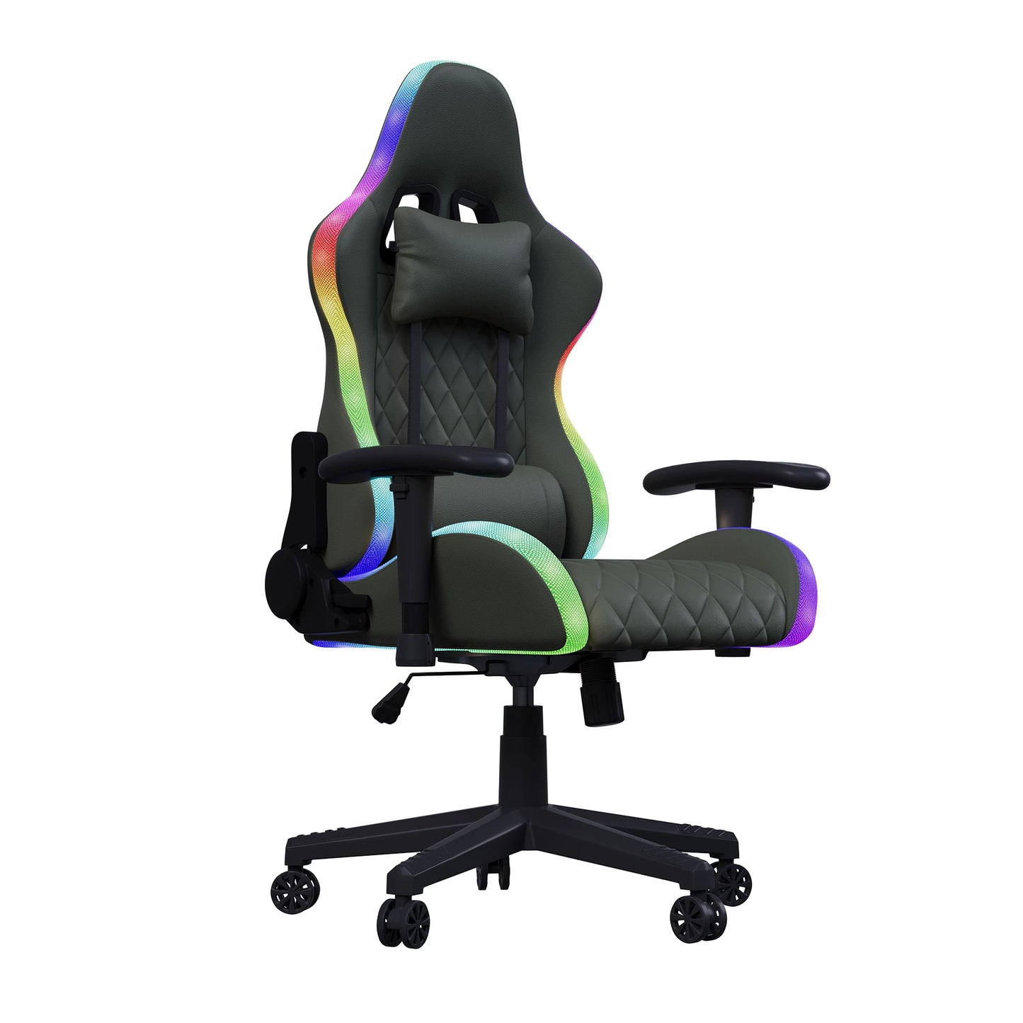 Ergonomic office chair with lumbar massage,LED RGB ambient lighting, and reclining backrest,  for home offices