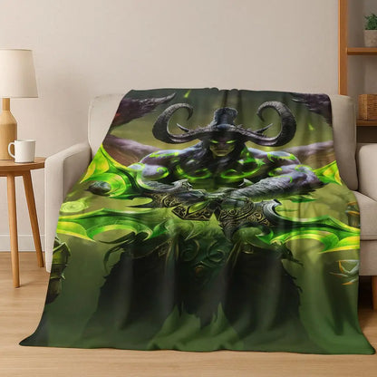 Coperta in flanella WOW World of Warcraft Arthas Demon Illidan Sylvanas, plaid morbido e confortevole per casa, camera da letto, letto, divano, copridivano, idea regalo