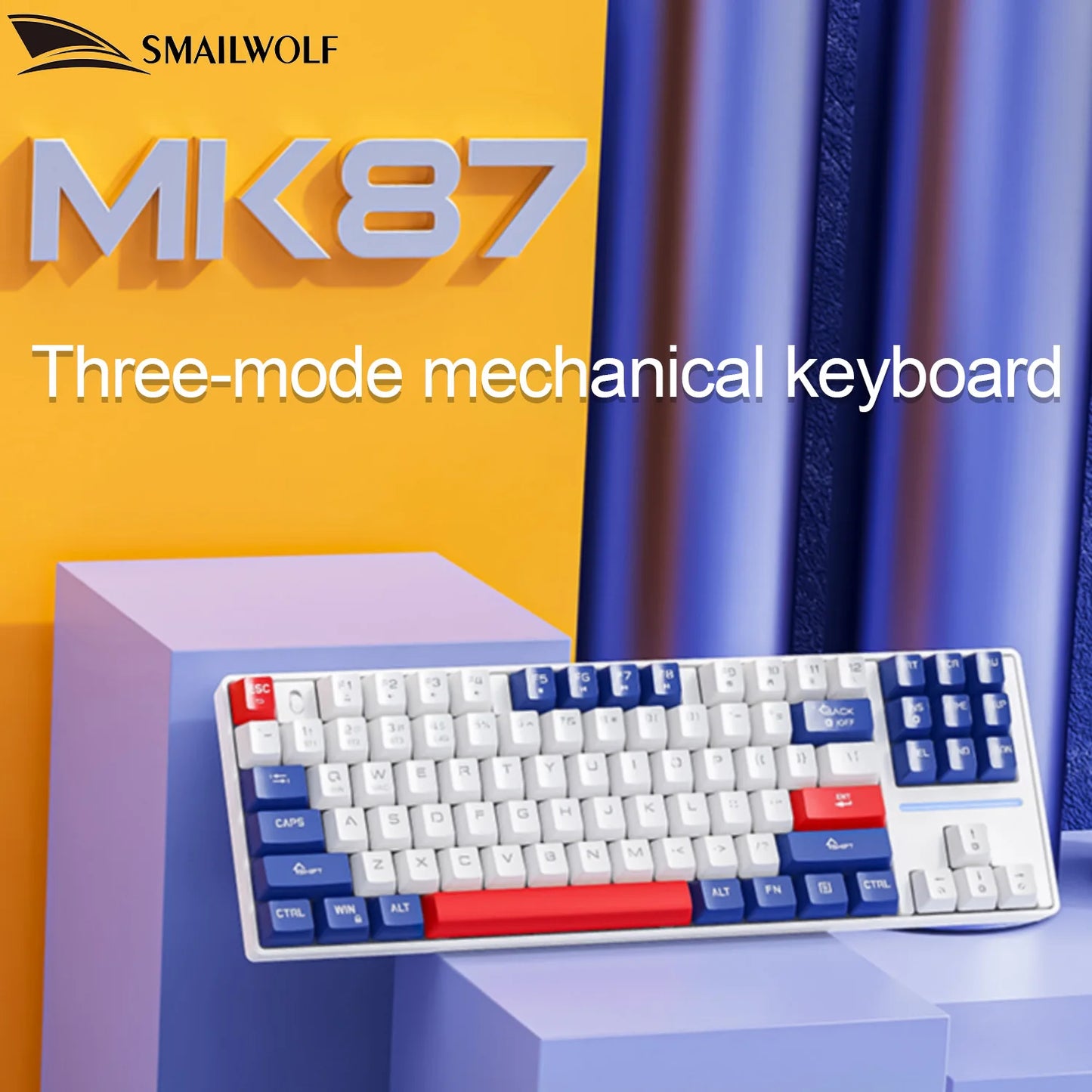 SMAILWOLF MK87 teclado mecânico sem fios Bluetooth para e-sports, com teclas completas, hot-swap e personalização