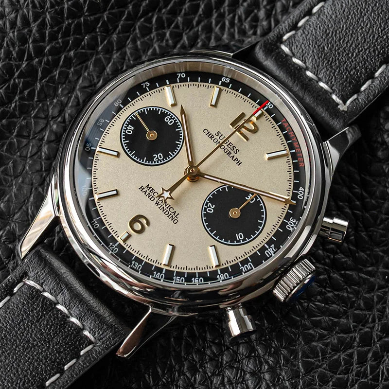 40mm Men's Army Watch 1963 Pilot Mechanical Sugess Panda Wristwatch Sapphire Air Force Watch Chronograph Official ST1901 Movement