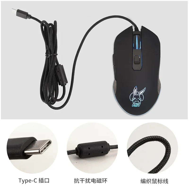 USB-C Mute Colorful Luminous Mouse for Type C Notebook Computer Gaming Mouse