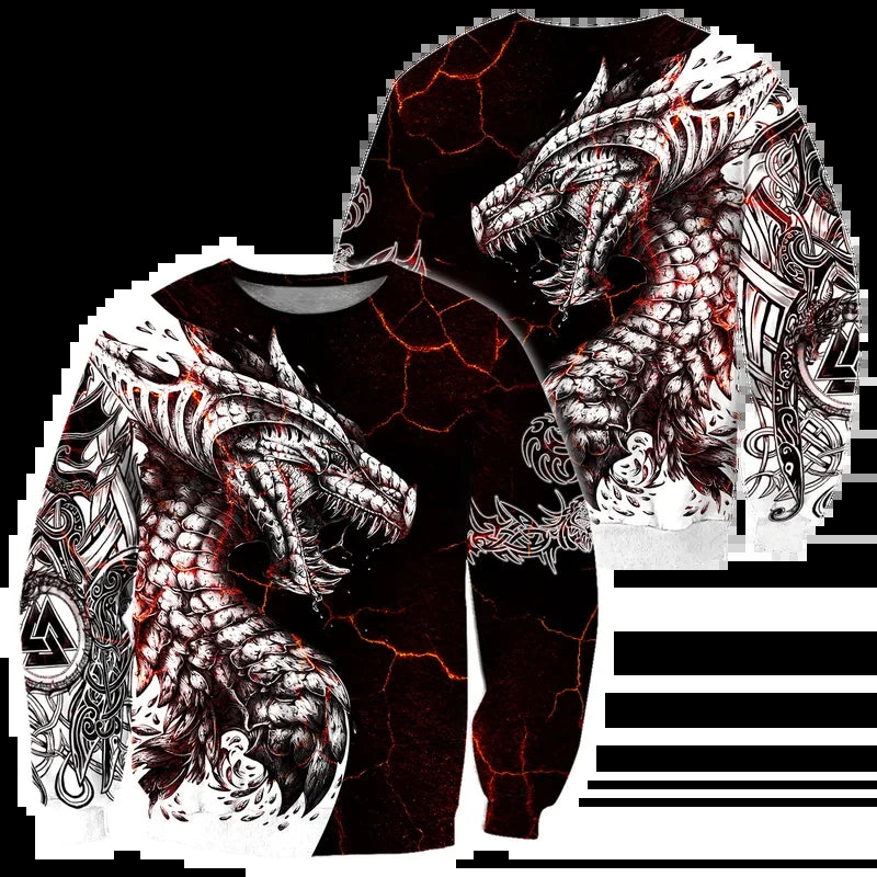Sweatshirt com Capuz para Homem Black & White Tattoo Dragon com Impressão 3D, Unissexo, Streetwear, Fecho de Correr, Pullover, Casaco Casual de Fato de Treino KJ0192