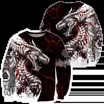 Sweatshirt com Capuz para Homem Black & White Tattoo Dragon com Impressão 3D, Unissexo, Streetwear, Fecho de Correr, Pullover, Casaco Casual de Fato de Treino KJ0192