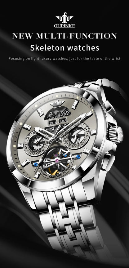 OUPINKE 3251 Watch For Men Auto Date Hollow Skeleton Luxury Automatic Mechanical Hand Clock Top Brand Waterproof Man Watches