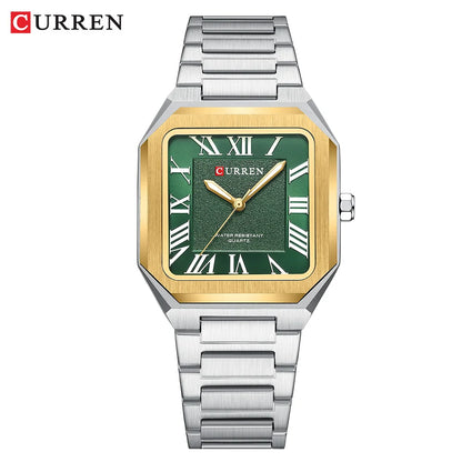 CURREN Vintage Square Design Dial with Roman Numeral Classic Business Dress Quartz Watch for Men with Luminous Hands 8482