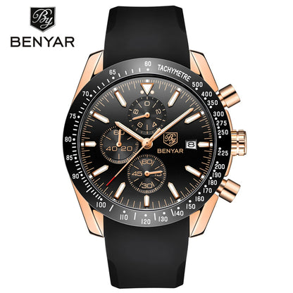 BENYAR luxury men’s watches – Quartz wristwatches with leather straps, water-resistant to 30 m, sporty style.