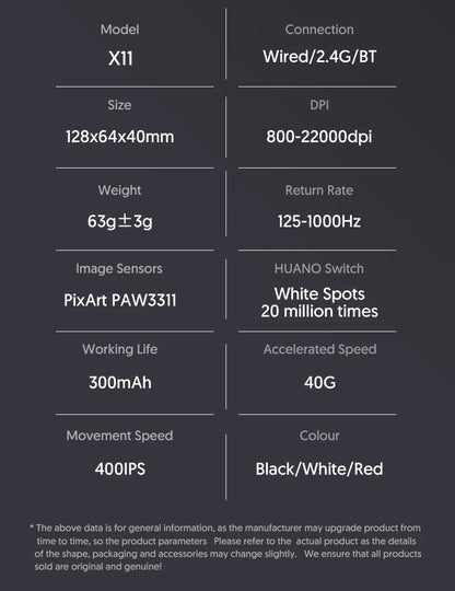 Attack Shark X11 Wireless Gaming Mouse with RGB Charging Dock, PAW3311 Sensor, 22000 DPI, Tri-Mode Bluetooth, 1000Hz Polling Rate Gaming Mouse