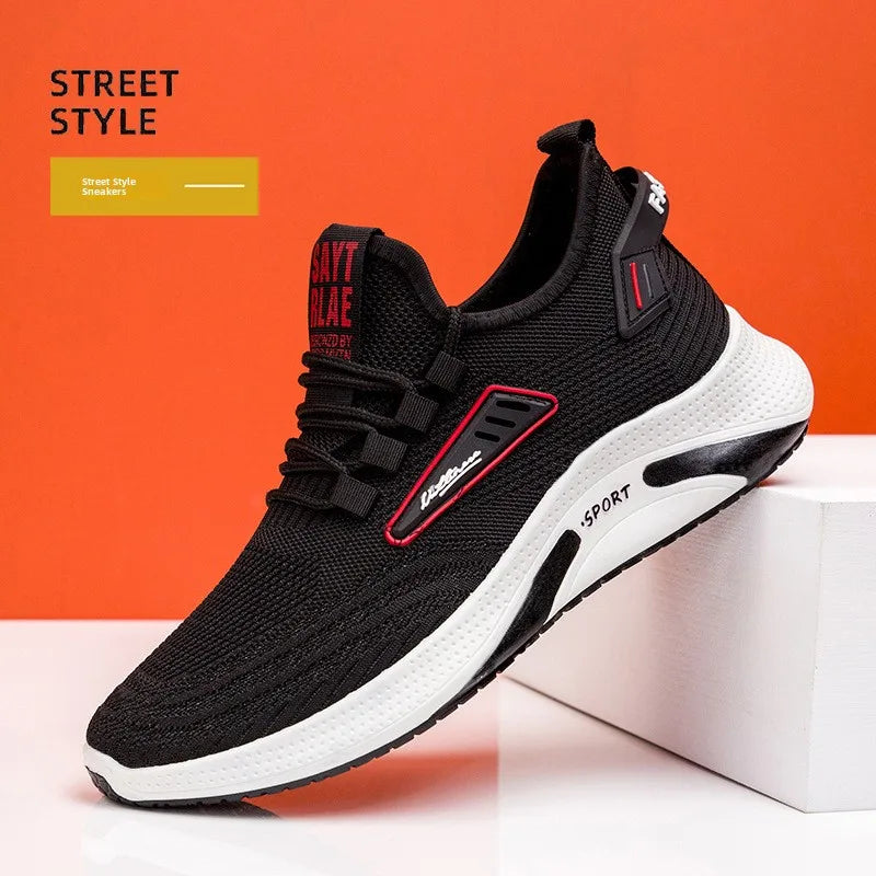 Hot Sale of the Season New Men's Running Shoes Breathable Lightweight Knitted Lace-Up Sports Sneakers Fashionable Korean Style