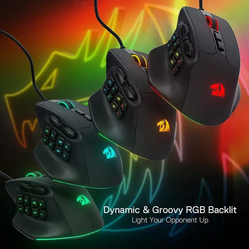 Herní myš Redragon M811 Aatrox MMO, kabelová RGB myš pro hráče s 15 programovatelnými tlačítky a ergonomickým přirozeným úchopem