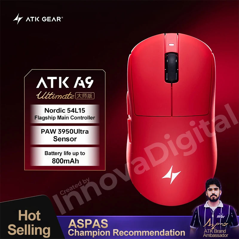 ATK Dragonfly A9 Ultimate brezžična gaming miška A9 Air PAW3950, ultralahka ergonomska e-športna miška za igričarje FPS CSGO A9 Ultra