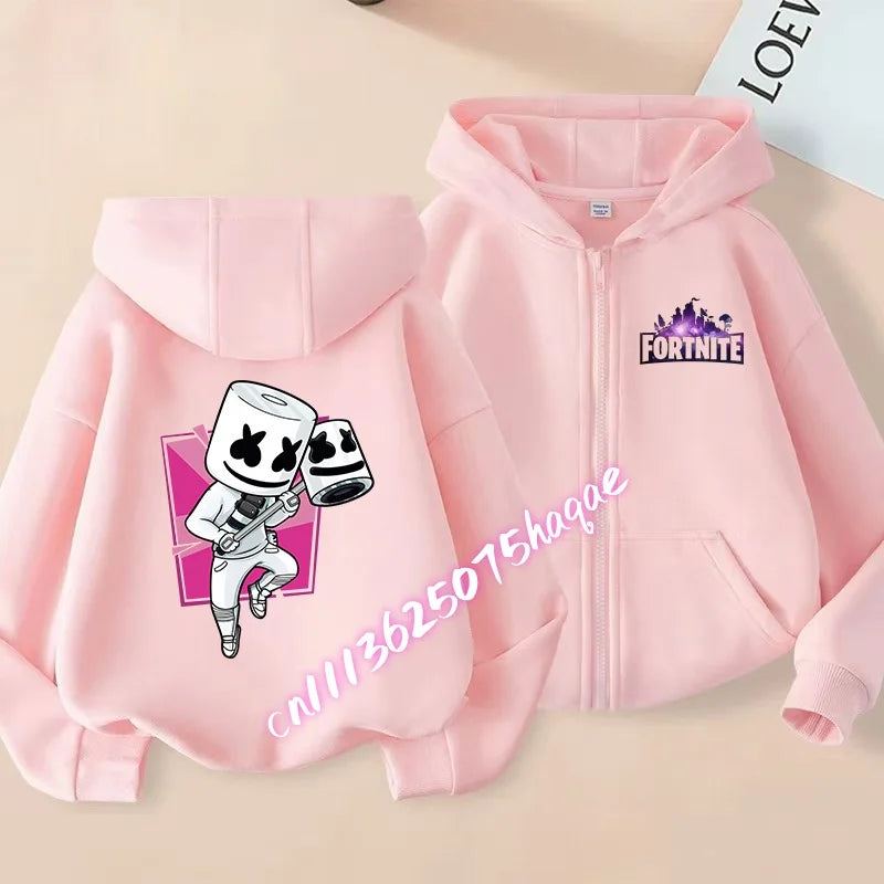 Neue Fortnite-Kapuzenjacke für Kinder im Herbst, mit Cartoon-Spielcharakter-Print, Reißverschluss, Winterjacke für Jungen