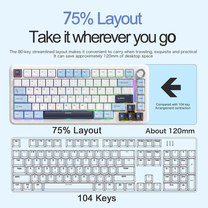F75 Mechanische Tastatur FREEWOLF * AULA F75 Bluetooth-Tastatur mit drei Verbindungsmodi, speziell für Gaming und Büro entwickelt