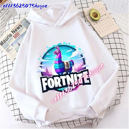 Nowa bluza dziecięca z kapturem Fortnites z nadrukiem postaci z gry, styl kreskówkowy, jesienna odzież casualowa, zimowa bluza dla chłopców