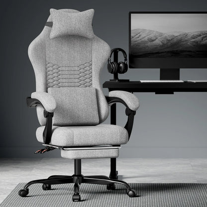 Gaming Chair Fabric Office Chair, Massage Gaming Chair with Headrest, Ergonomic Racing Gaming Seat with Footrest, for Relaxing